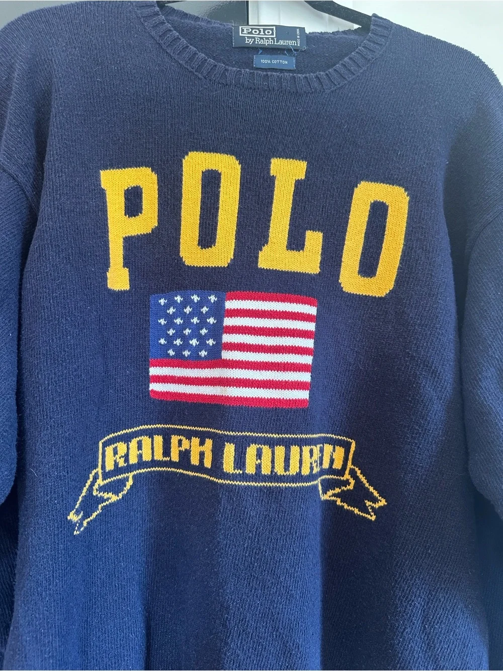 Vintage 90's Polo Ralph Lauren Navy Blue Sweater, Size Large